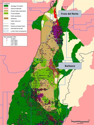 Figure 1. Suarez Pull Apart Basin map (CNW Group/Lundin Gold Inc.)